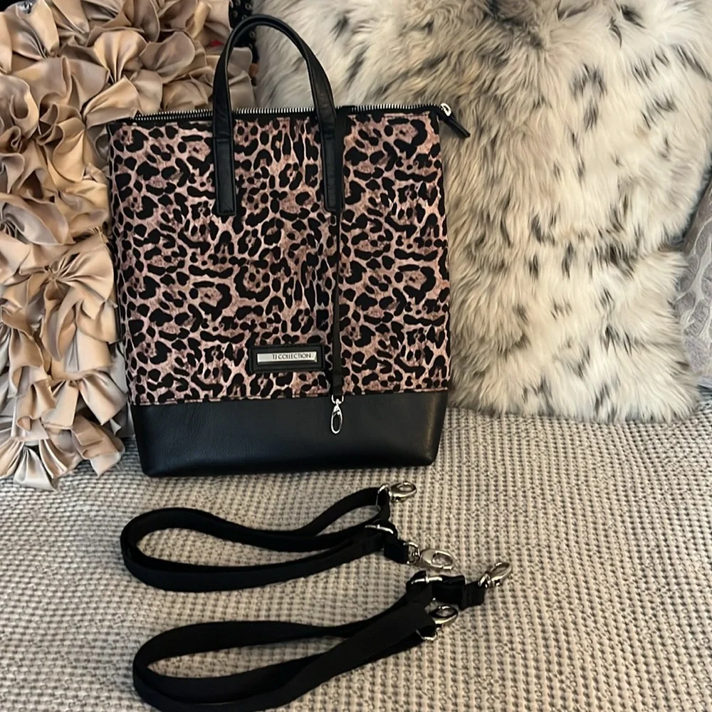 TJ Collection Leopard Torbole Convertible Transformer Backpack Crossbody Bag